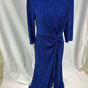 Alex Evenings Blue Ruched Long Sleeve Gown